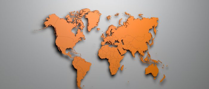 Orange World map on grey background